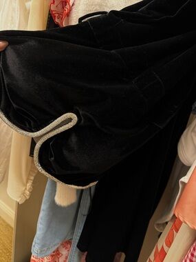 Black Velvet Evening Jumpsuit with Rhinestone Trim